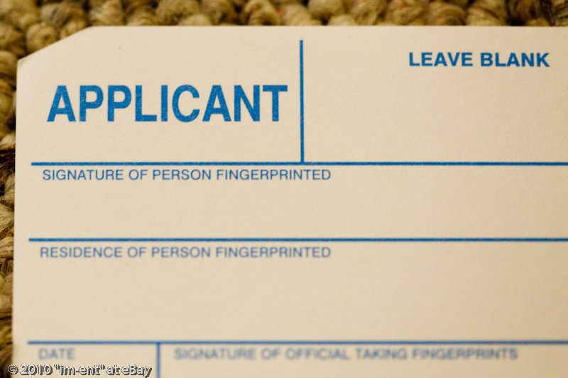 Fingerprint Card FBI FD 258 Applicant Background Qty 1