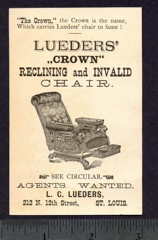 1800s Reclining Invalid Chair Old Victorian Adv Card