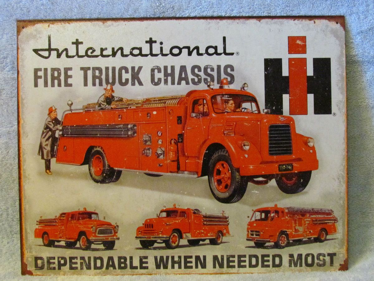 ブリキ看板】Fire Truck Chassis／消防車 International Harvester 【即納】
