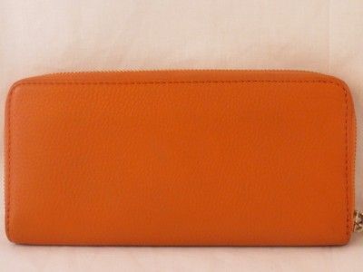 Michael Kors Jet Set Continental Zip Around Tangerine Leather Wallet $