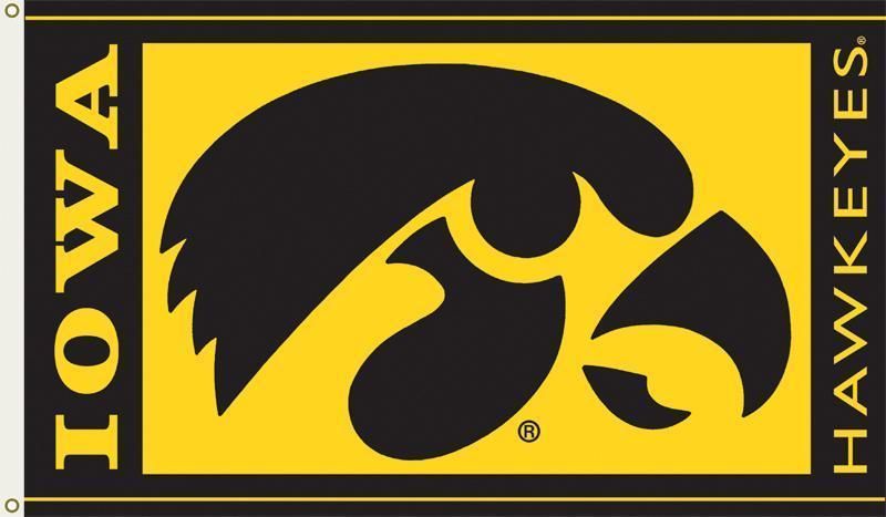 Iowa Hawkeyes 3x5 Flag Hawkeye Logo Lettering Metal Grommets Hawk Flag