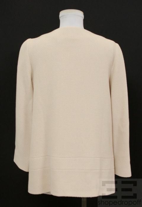 Iro Cream Wool Basketweave Collarless Jacket Size 0