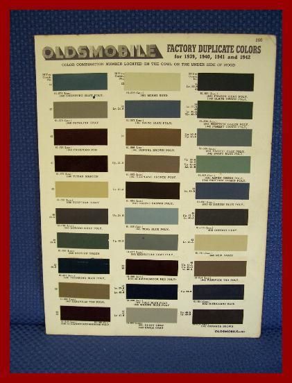 1939 1940 1941 1942 Oldsmobile Automobile Paint Chip Colors