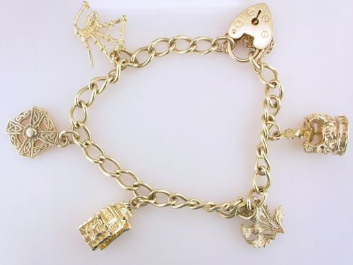  Yellow Gold Scottish Celtic Ladies Charm Bracelet Jewelry