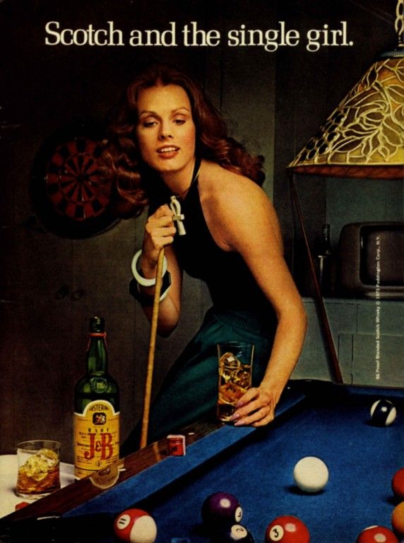 1973 J B Scotch Whiskey Ad Single Girl Pool Table