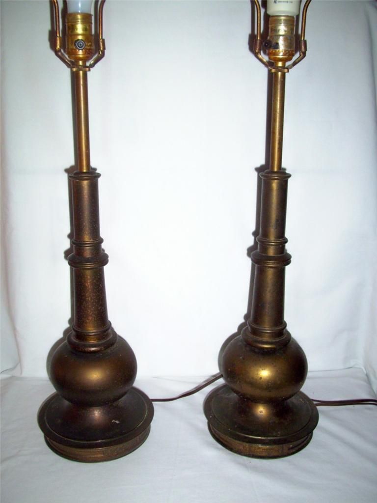 Vintage Matching Pair Old Stiffel Brass Table Lamps