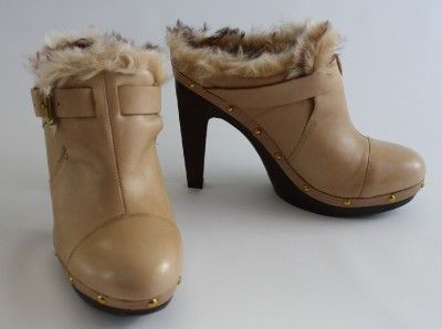 Womens Shoes BCBG BCBGeneration Millard B Clog Heels Camel Studds Fur