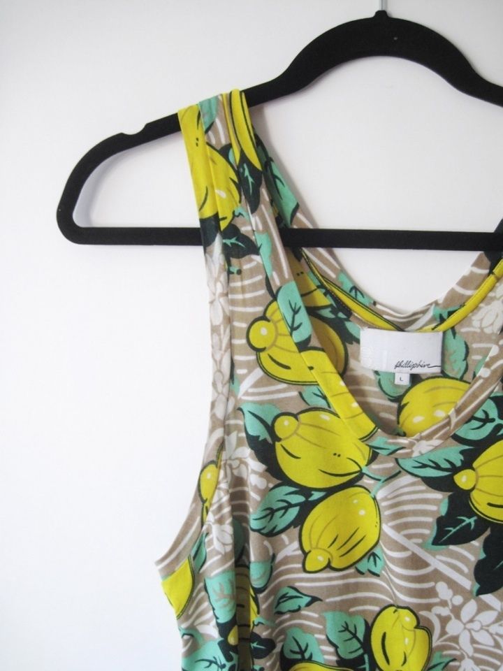 Phillip Lim Yellow Green Floating Lemon Citrus Print Tank Top L