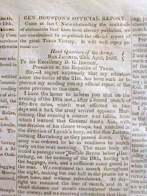 Best 1836 Newspaper Battle of San Jacinto Texas War of Independence