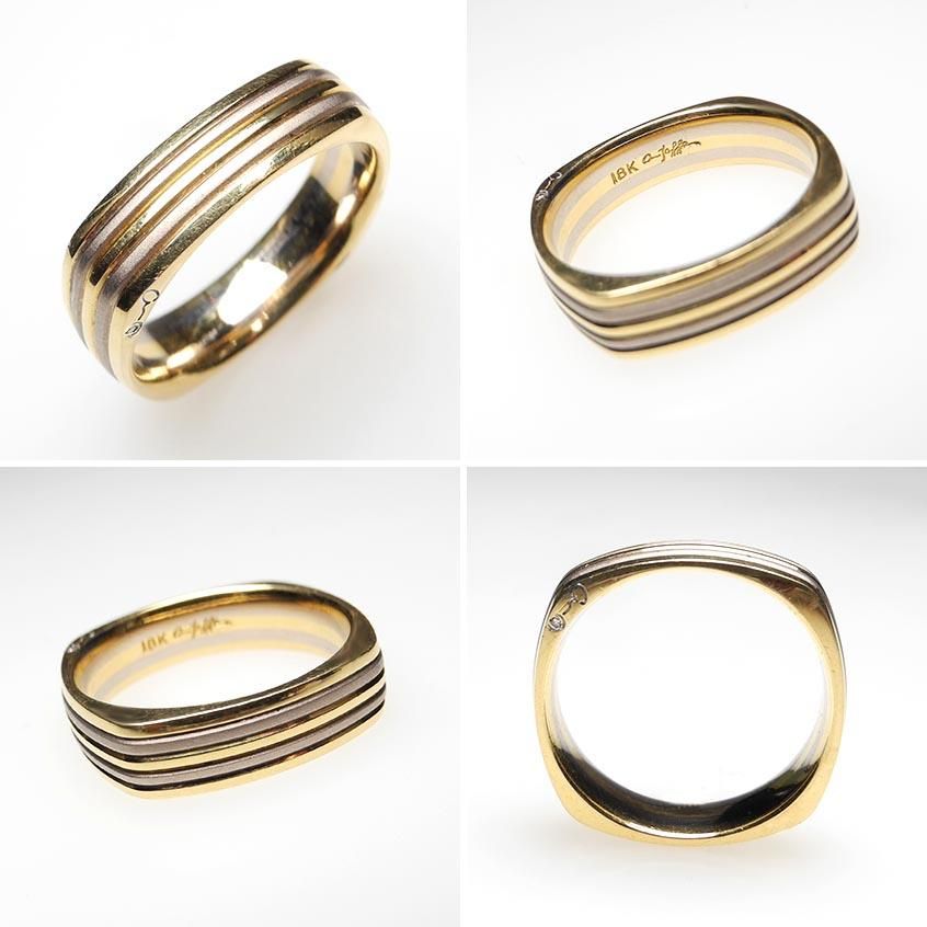 Jaffe Squared Band Ring 18K Gold 2 Tone Mens Wedding