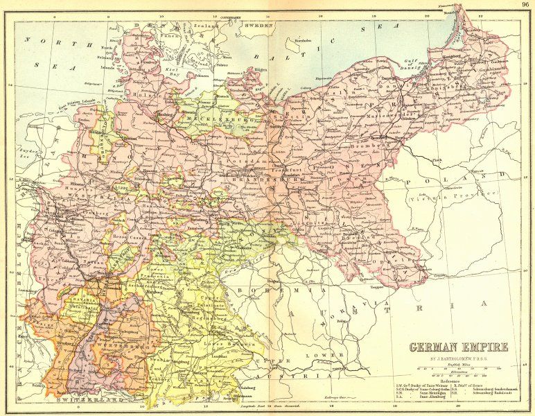 Germany German Empire Collins 1876 Map