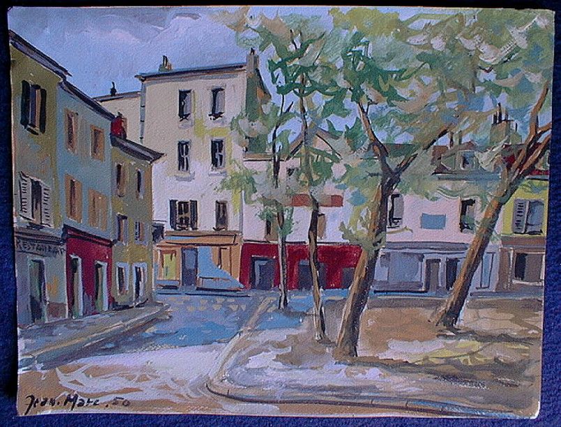 French Gouache Painting Place Du Tertre Jean Marc