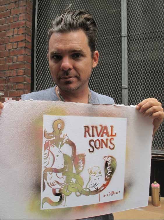 Rival Sons Head Down Stencil Art Created by The Band Orange Vinyl