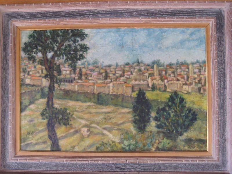 ANTIQUE LANDSCAPE OIL PAINTING JERUSALEM ISRAELI SIGNED JUDAICA