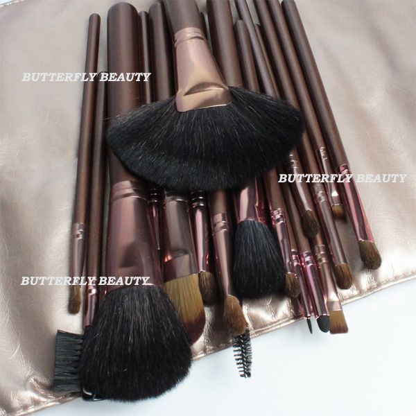 18pcs Pro Makeup Cosmetic Brushes Set Goat Hair with Champagne Leather