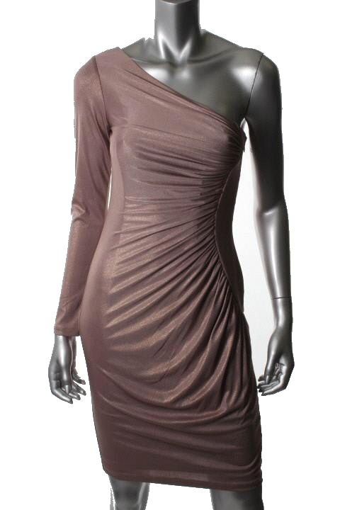 Jill Stuart New Taupe Metallic One Shoulder Long Sleeves Ruched