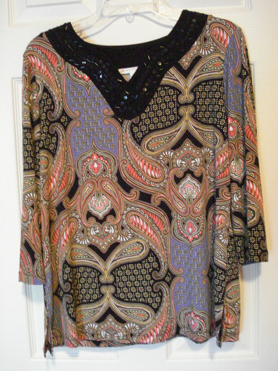 JM Collection Petite Paisley Print Tunic Top Size PL