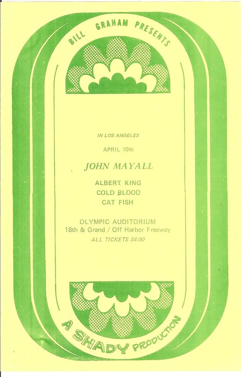 John Mayall Cold Blood Fillmore Era Concert Handbill Flyer Bill Graham