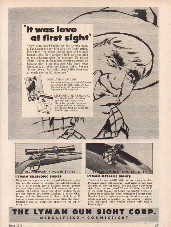 1955 Lyman Gun Sight Ad Will Rogers  