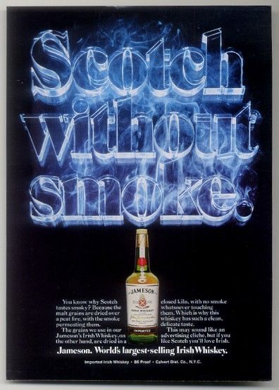 1975 John Jameson's Irish Whiskey Bottle Photo 'Scotch Without Smoke' Print Ad  