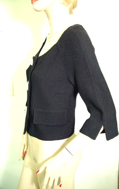 1250 NWT ST JOHN BLACK SHARP CRINKLE KNIT BOLERO JACKET 8 GORGEOUS BUTTONS SALE  