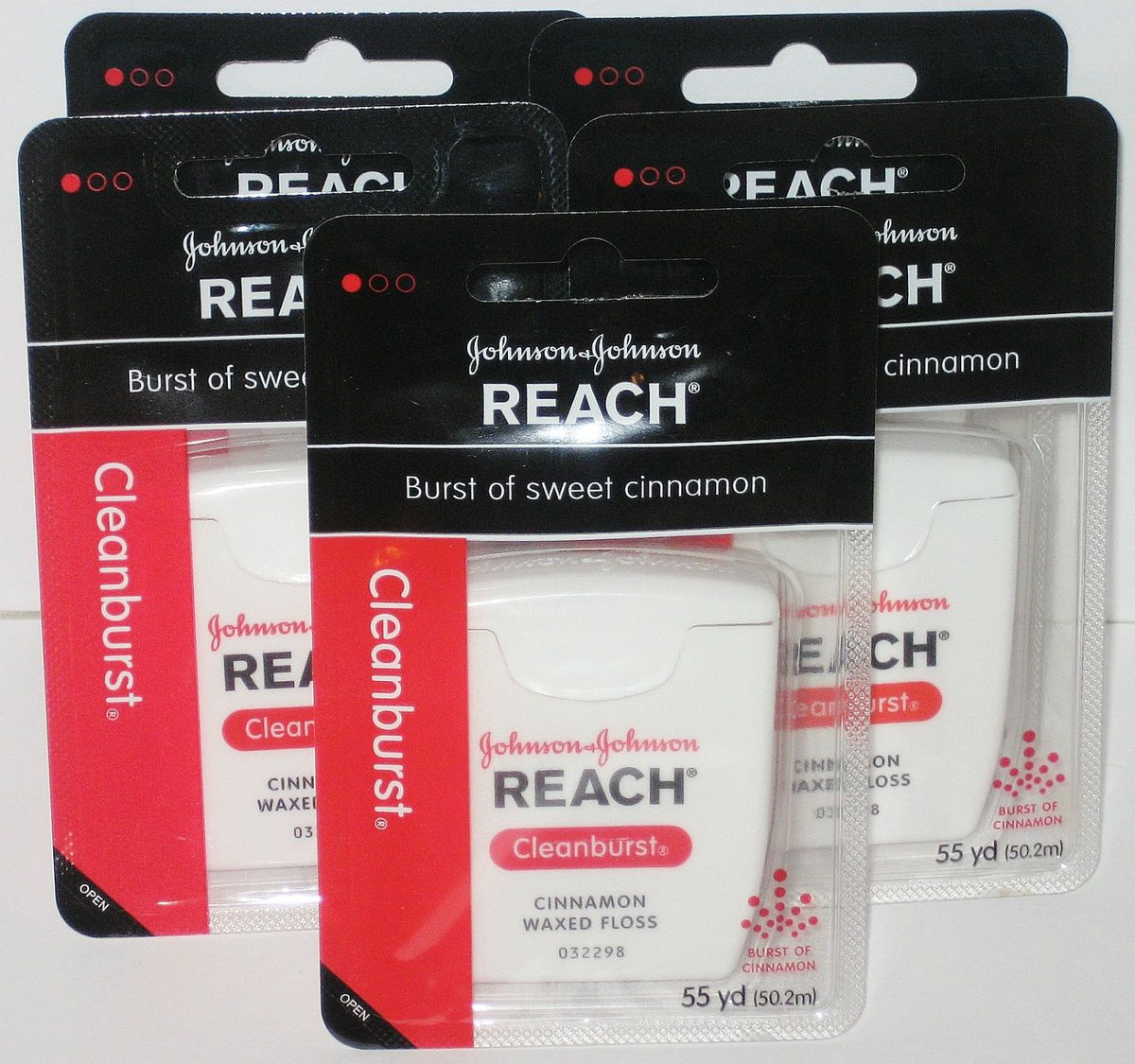 Five 5 Johnson Johnson Reach Cleanburst Cinnamon Waxed Dental Floss 55 Yd  