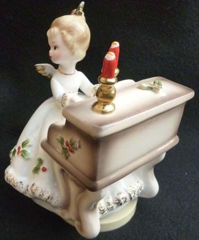 JOSEF Originals CHRISTMAS Angel Girl Figurine at Piano MUSIC BOX SILENT NIGHT  