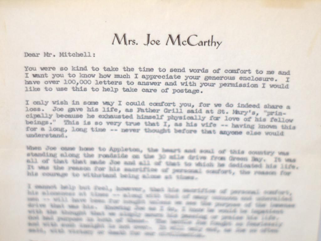 Joseph TAIL GUNNER JOE McCarthy Senator Signed Funeral Letter 1957  