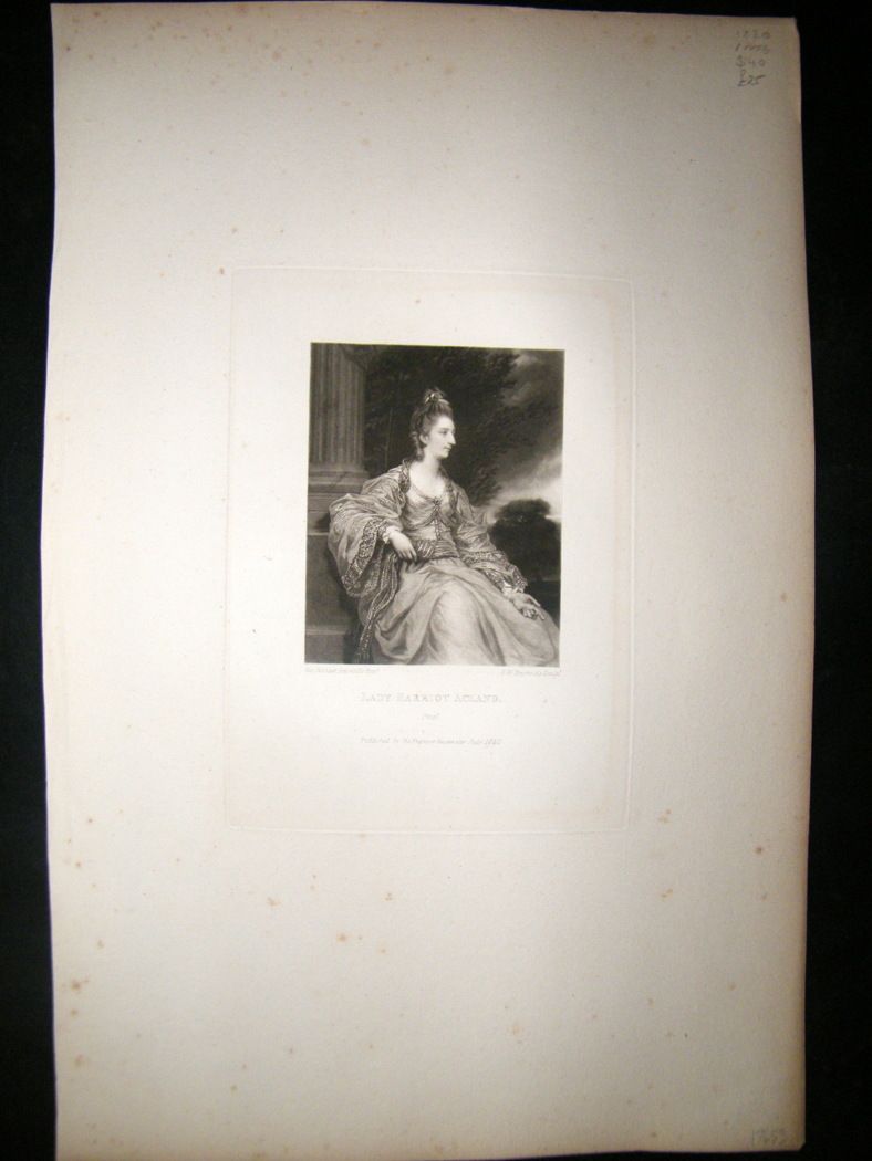 After Joshua Reynolds c1830 Folio Mezzotint Lady Harriot Acland Pretty Lady  