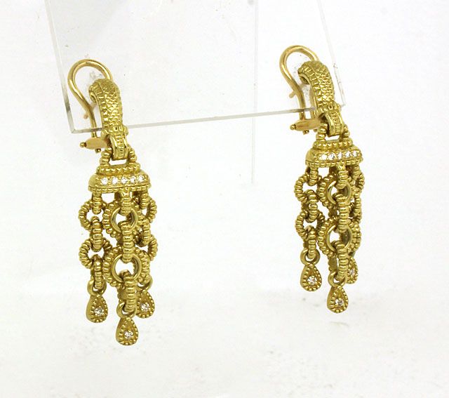 DESIGNER JUDITH RIPKA 18K GOLD DIAMONDS LADIES TRENDY DANGLE EARRINGS  