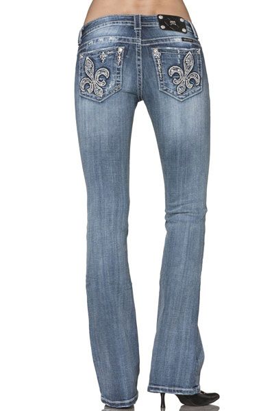 Miss Me JP5647B Tilted Fleur de Lis Lowrise Stretch Boot Cut Jeans  