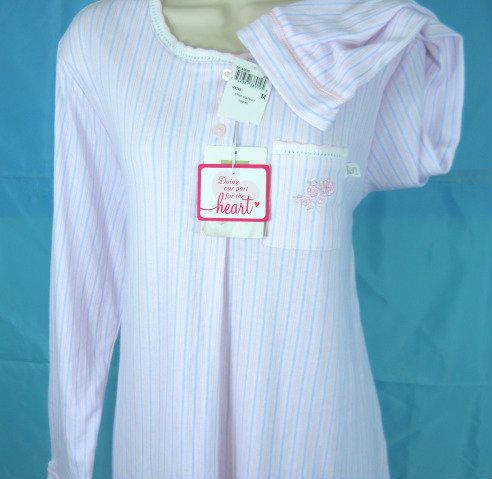 Karen Neuburger Pink Stripe Cotton Knit LS Short Gown Night Shirt M