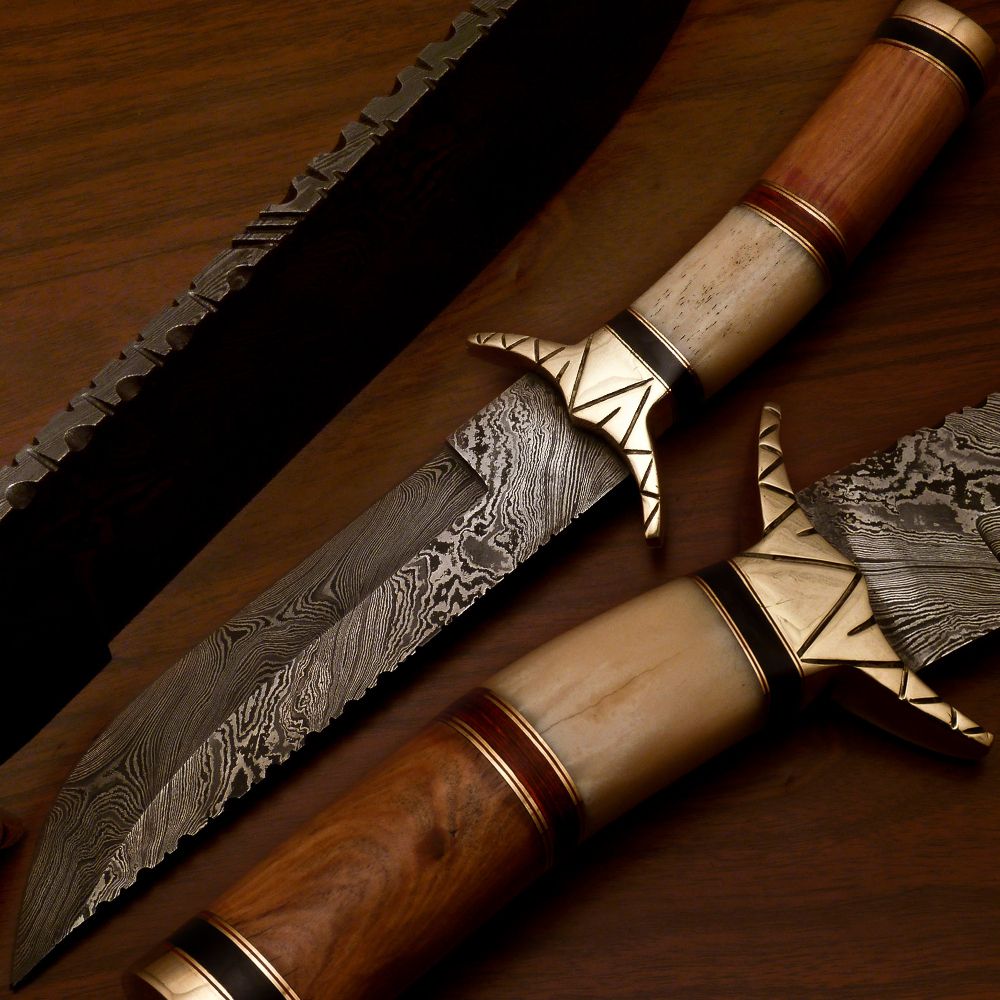 Stephen king Hand Made Damascus Hunting Knife With Real Camel Bone F