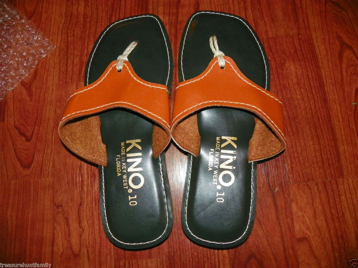 ORIGINAL KINO FLIP FLOPS KEY WEST FLORIDA BROWN LEATHER SANDALS SIZE