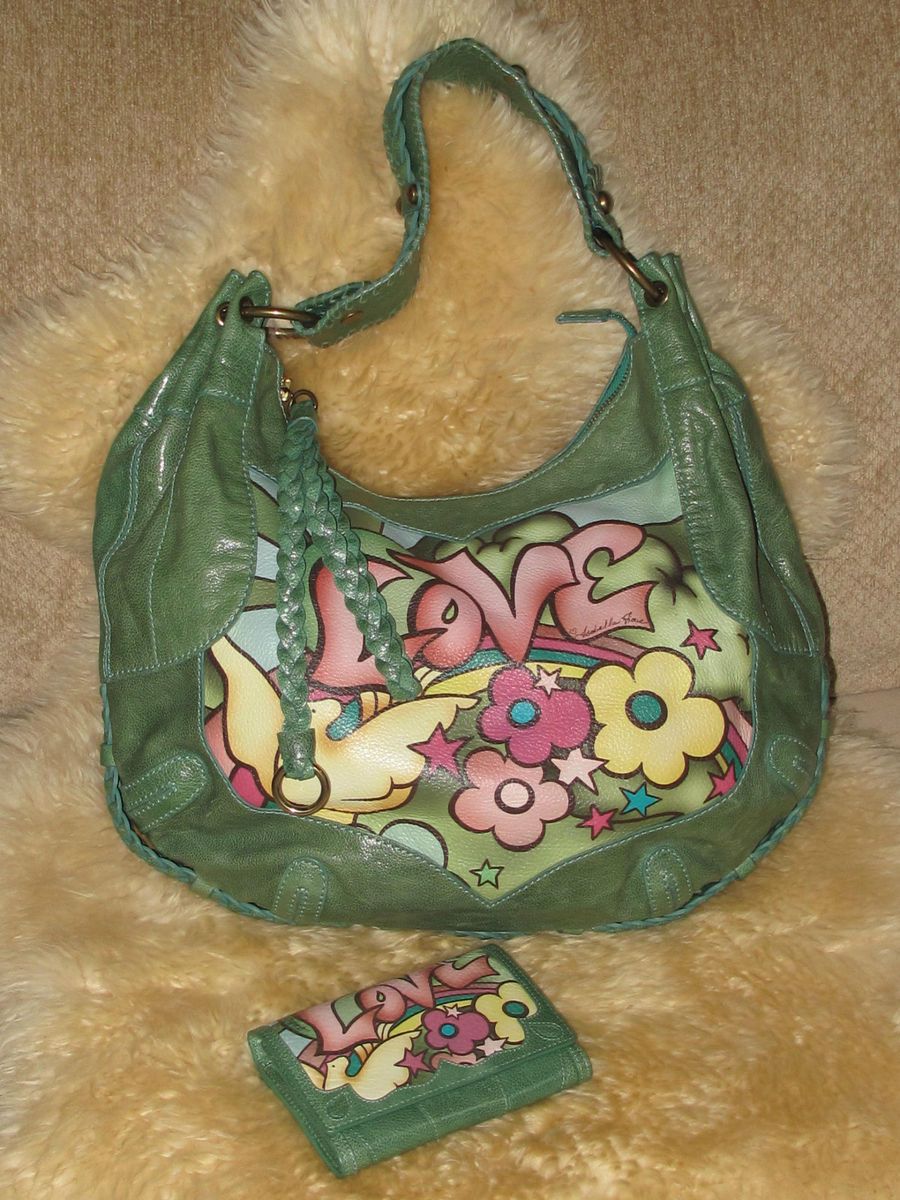 Isabella Fiore Summer Love Angelina Green Leather Hobo Bag Wallet Set