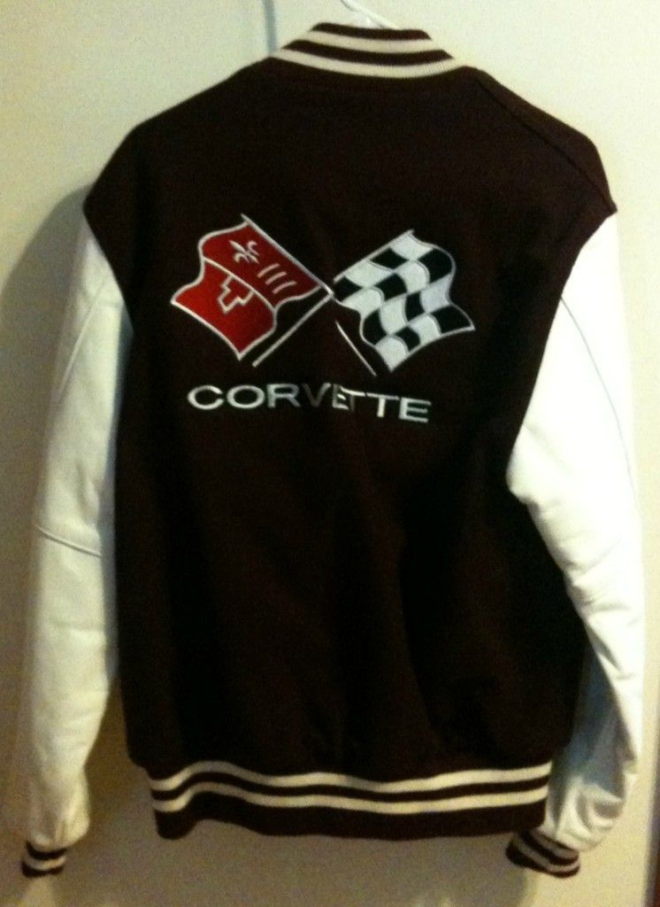 Corvette Varsity Jacket maroon wool w white leather sleeves size