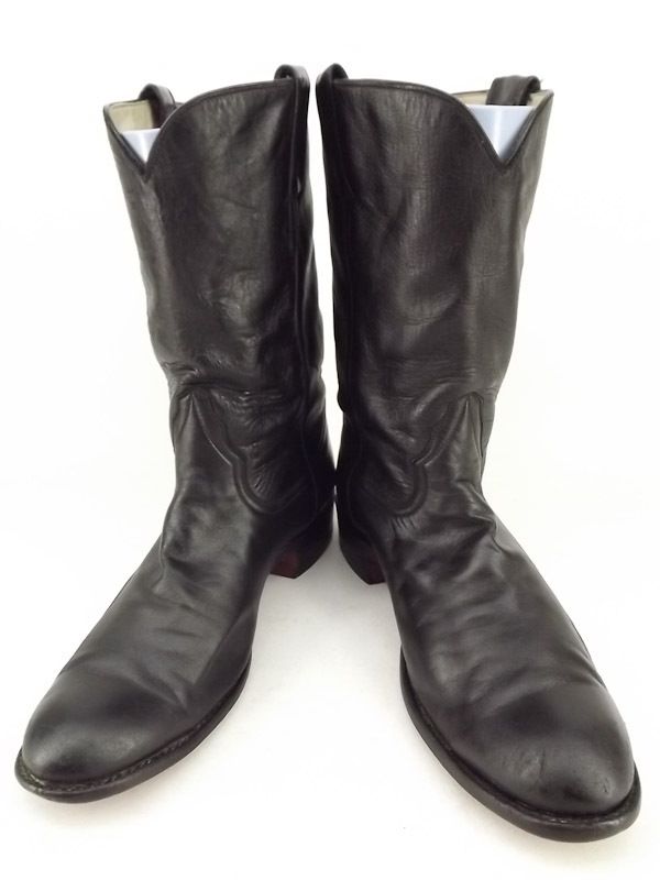 Mens cowboy boots black leather Larry Mahan 9 D classic western roper