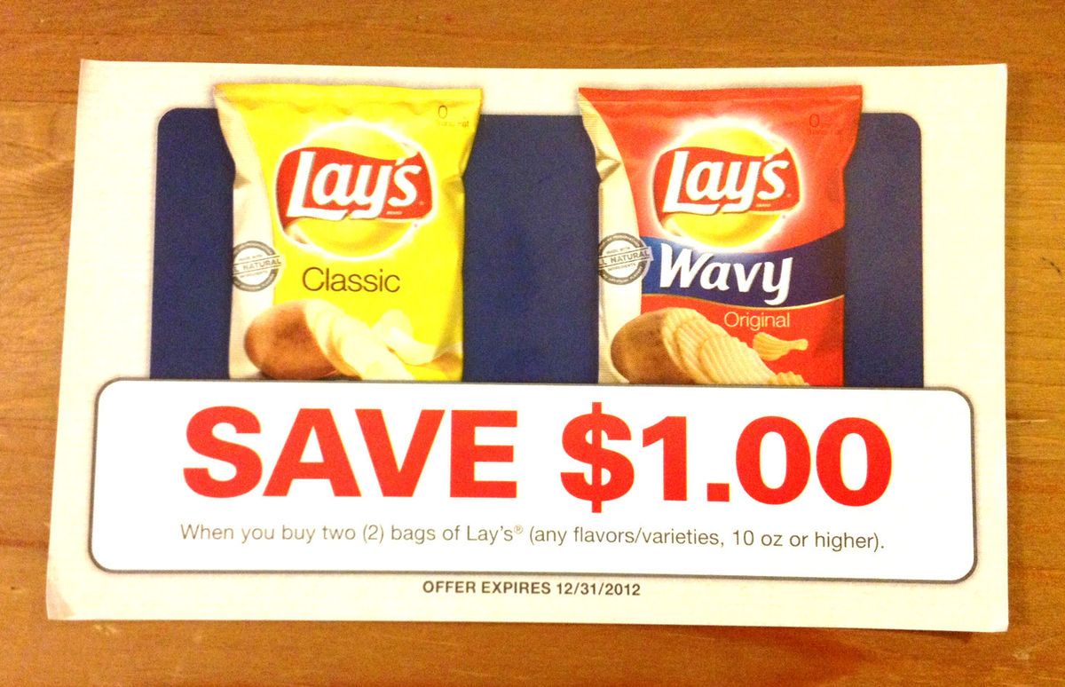 20 FOOD SNACK COUPONS 1 00 2 LAYS POTATO CHIPS ANY FLAVOR VARIETY 12