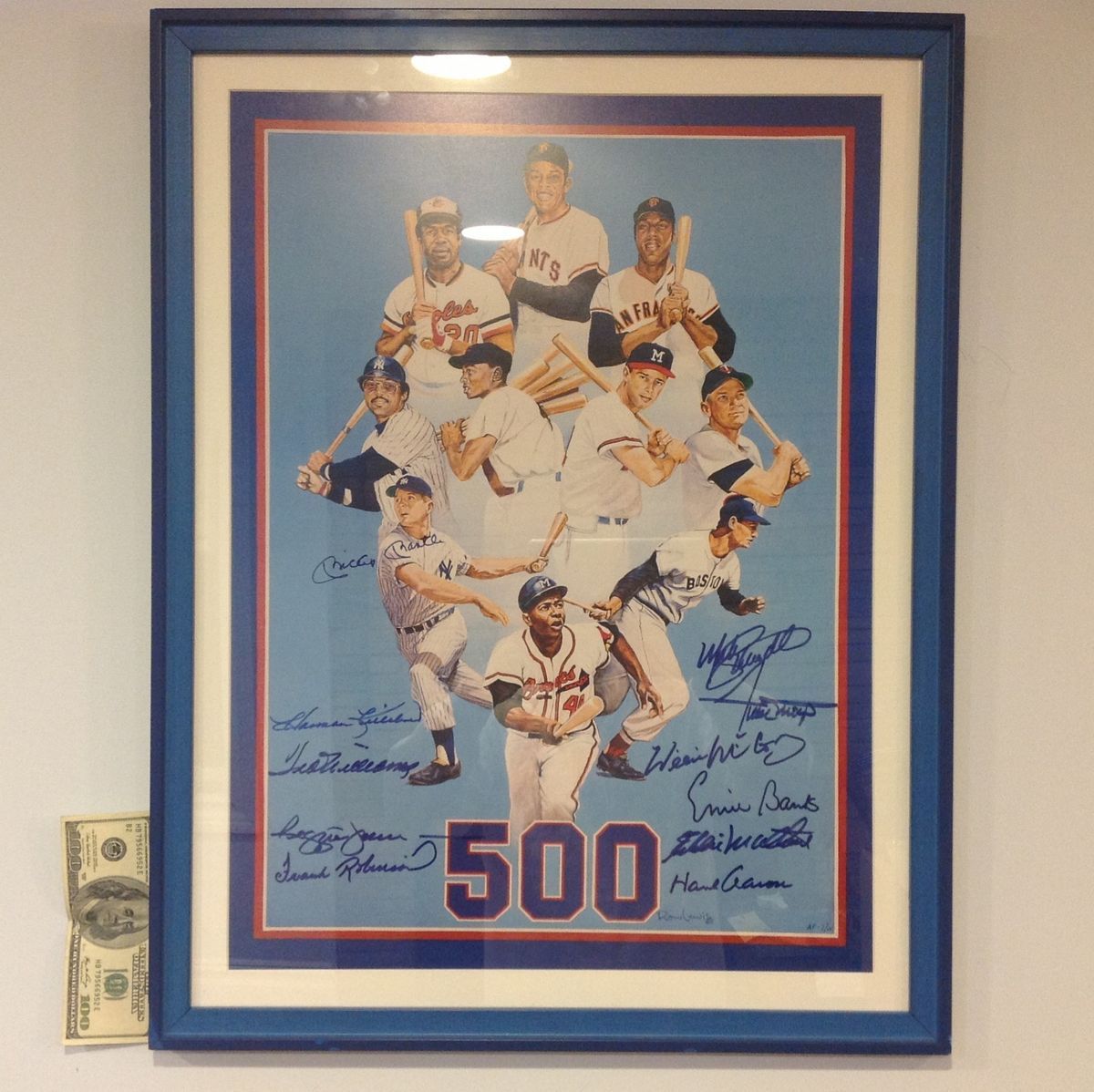 Ron Lewis JSA COA 20X27 500 HOME RUN signed Mickey Mantle Ted Williams