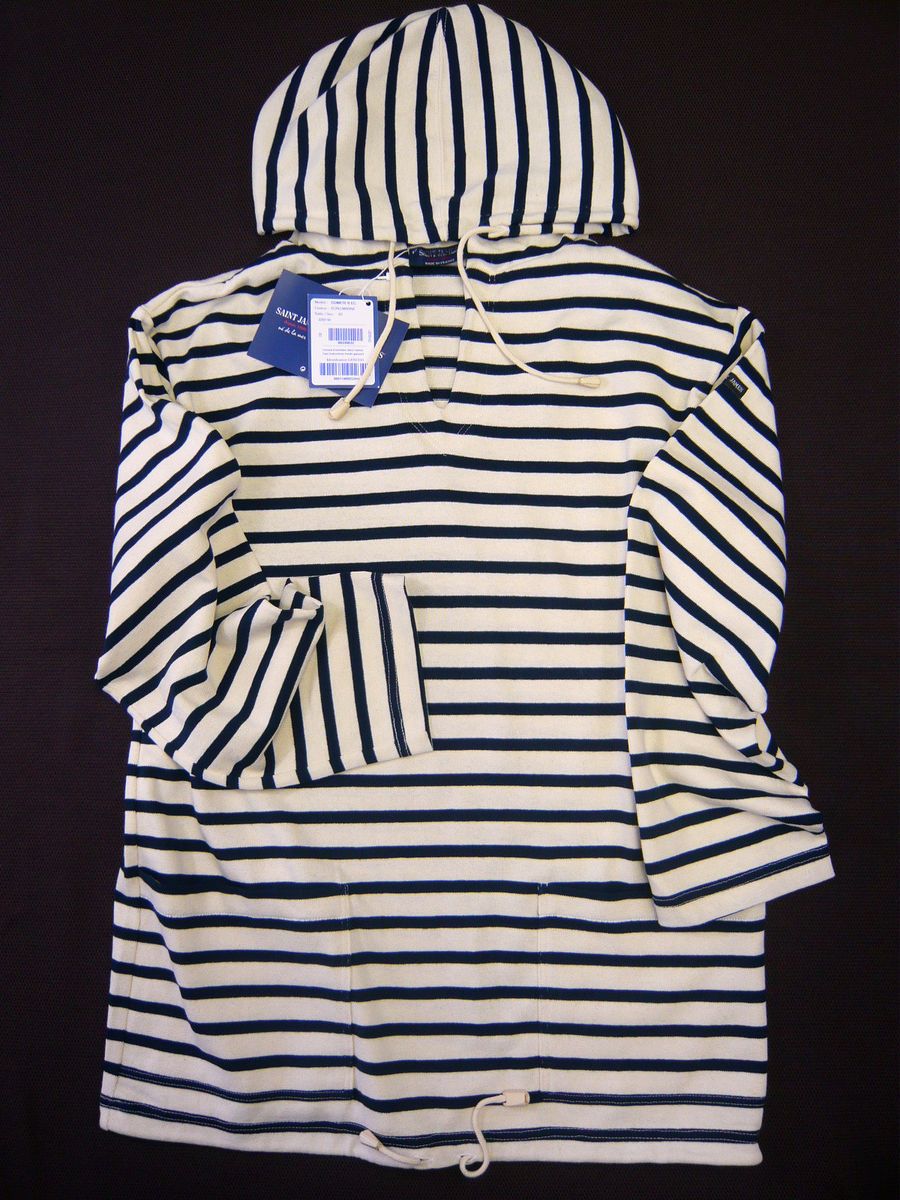 Saint James for J Crew Womens Comete R EC Hoodie Ecru w Navy Stripe