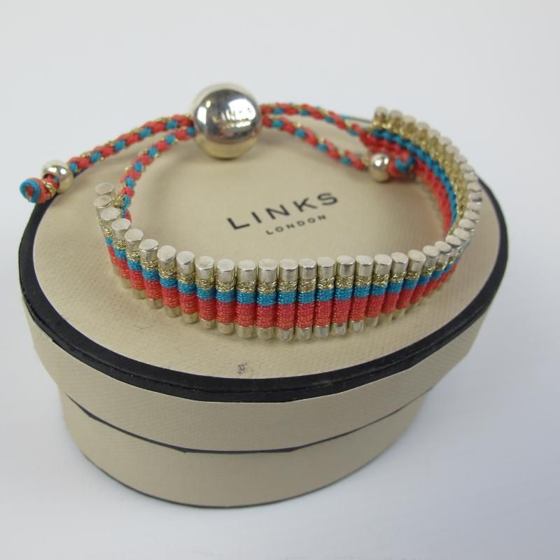 New Genuine Links of London Coral Pink Gold Blue Friendship Bracelet