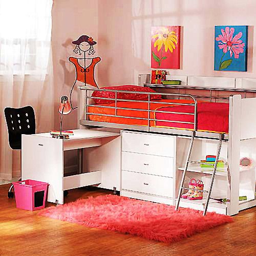 Charleston Storage Loft Bed with Desk White New