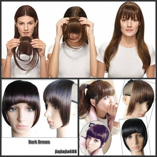 100 Human Hair Bangs Fringe Flat Sides Long Gradient Easy Clips 3