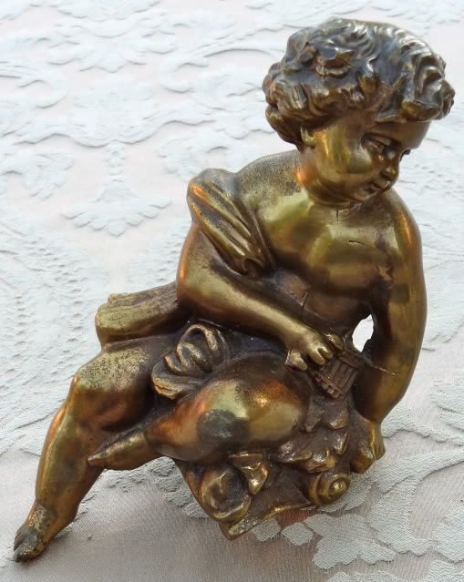 VINTAGE CLOCK LAMP TOPPER FURNITURE FINIAL SPELTER BRONZE PL PUTTO