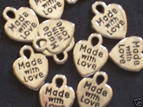 75 Made with Love Heart Charms Silver