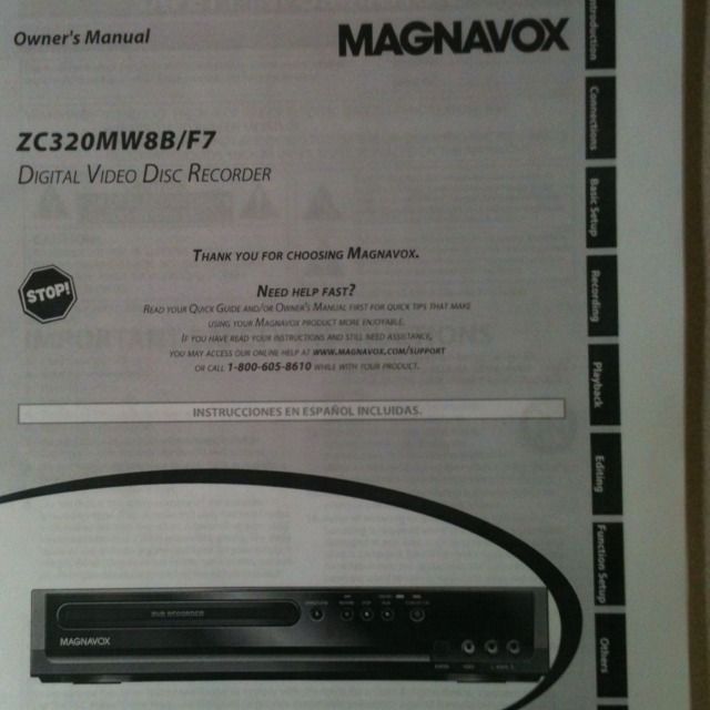 Magnavox DVD Recorder Owners Manual Only Model ZC320MW8B