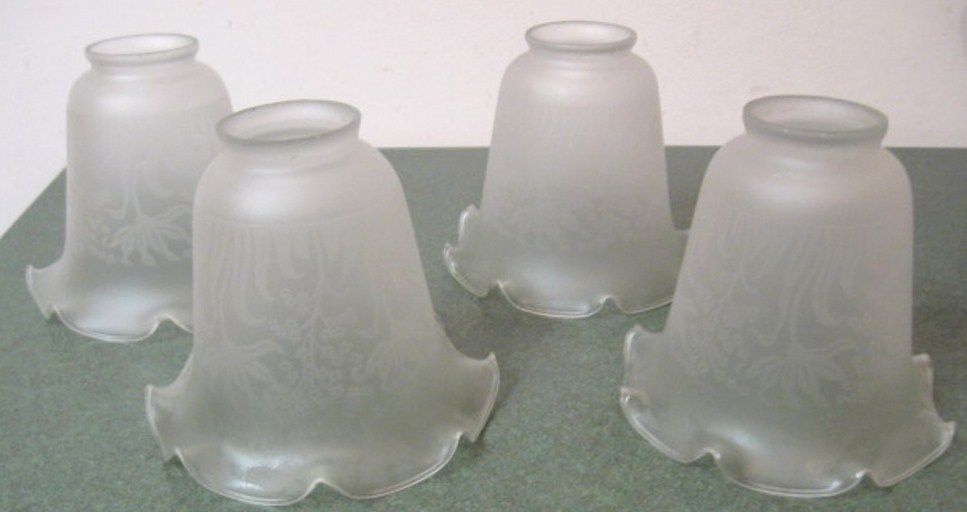 Antique Bell Shape Gas Acid Etched Glass Flower Leaf Lamp Light