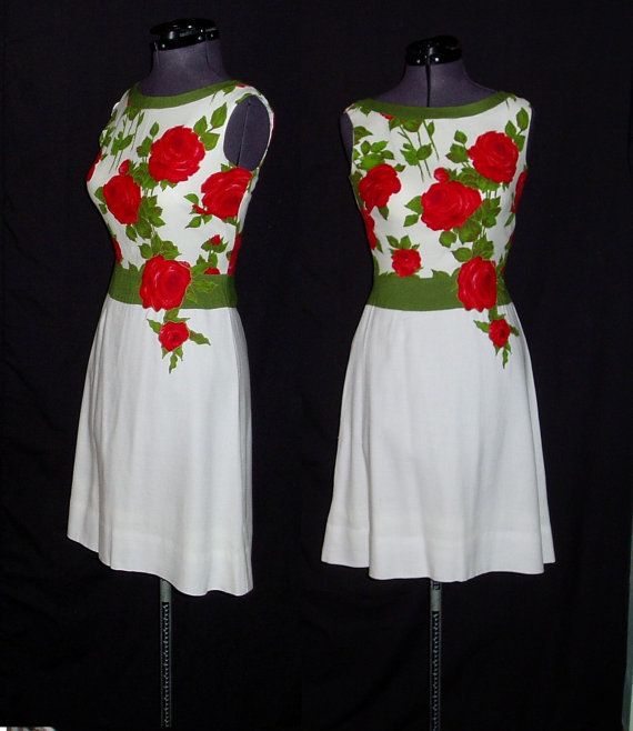 Red Rose Cotton Pique Linen Dress as Seen on Mad Men Size Small