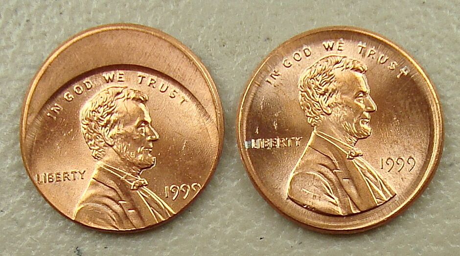 1999 Off Center Monster Broad Strike Lincoln Cent Errors Gem