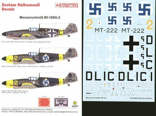 Techmod 1 24 Messerschmitt BF 109G 2 Finnish Decals 3 Markings